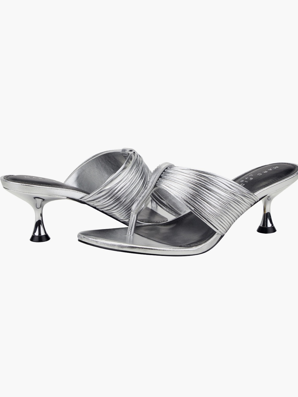 Marc Fisher Women’s Pamilla Sculpted Silver Metallic Thong Mule Heel Sz 8 NWB